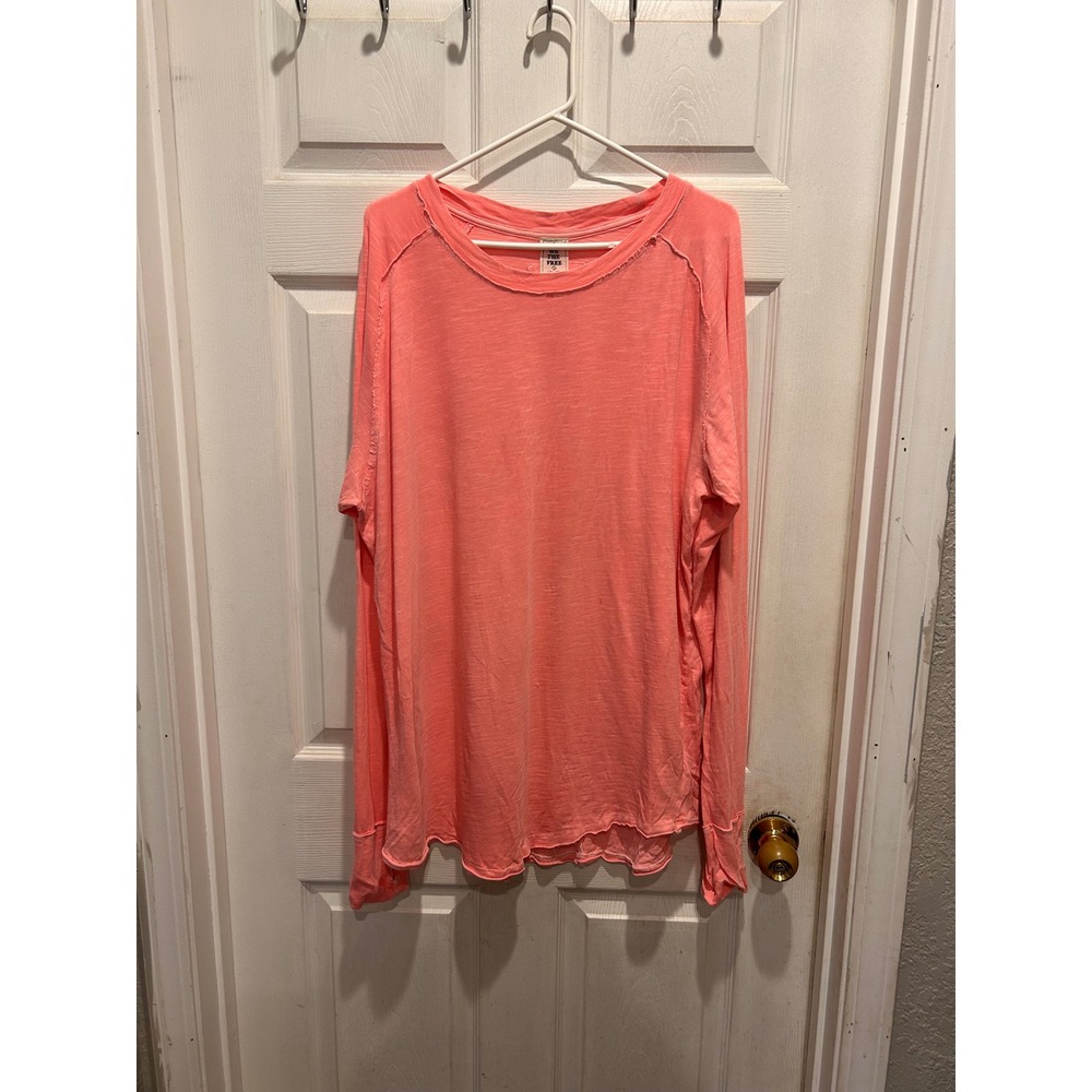 We The Free Free People Arden Coral Long Sleeve Long Slub Tee Thumbhole Large